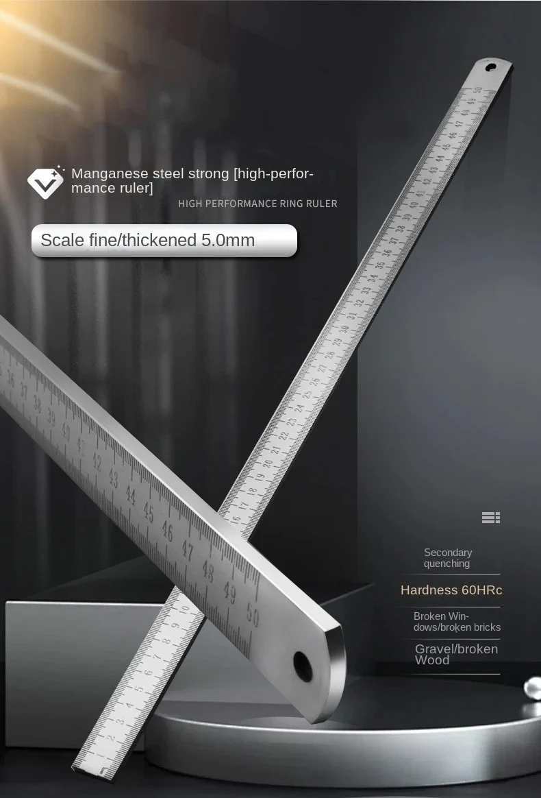 Dual-Purpose Stainless Steel Ruler -50cm / 20inch Professional Measuring Tool & Emergency Window-Breaking Lifesaver