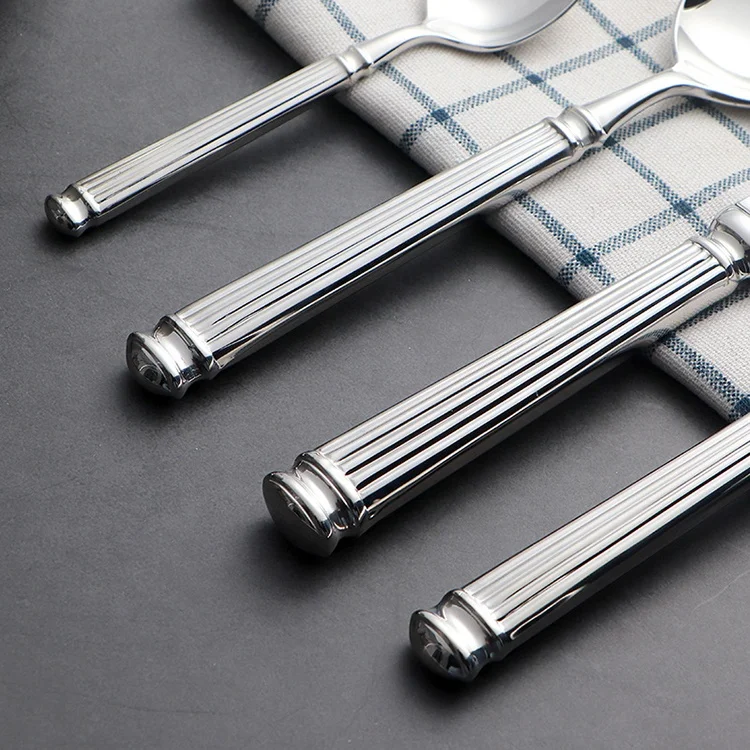 Stainless steel 304 gold and silver tableware set creative thickened striped knife and fork wedding tableware spoon