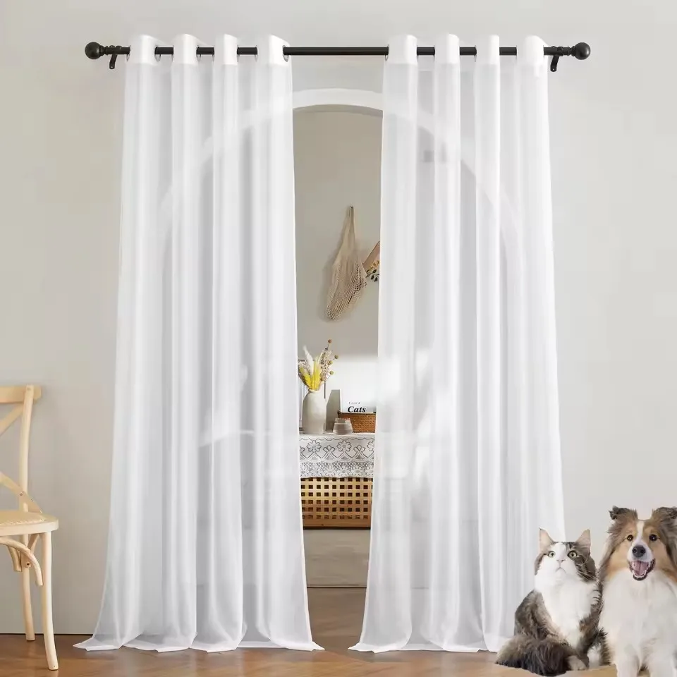 Solid White Sheer Curtains Tulle Luxurious Shading Window Curtains for Living Room Bedroom Kitchen Semi Shade Curtain Home Decor