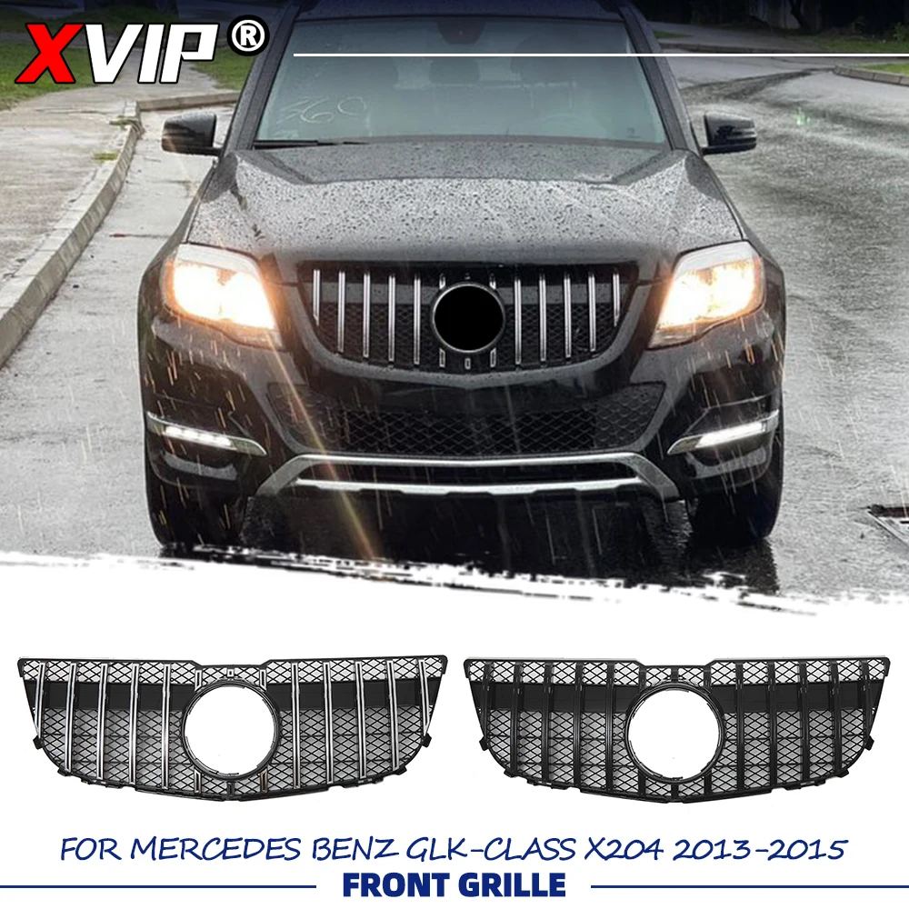 

Хромированная решетка бампера XVIP в стиле GTR, глянцевая черная верхняя решетка для Mercedes-Benz GLK-Class X204 13-15 GLK250 GLK300 GLK350