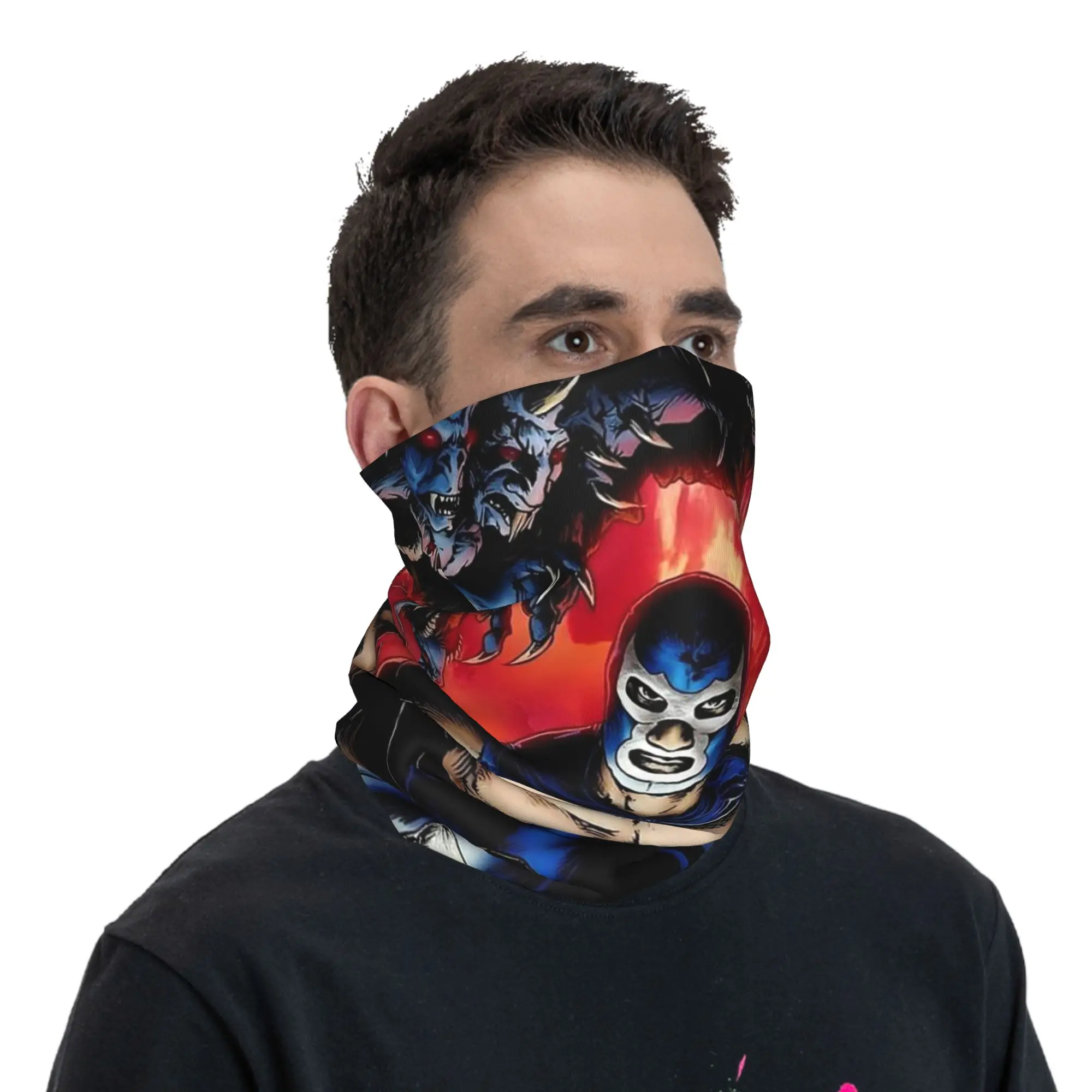 Colorful Mexican Wrestler Luchador Bandana Neck Gaiter Printed Wrap Scarf Cycling Scarf Hiking Fishing Unisex Adult All Season