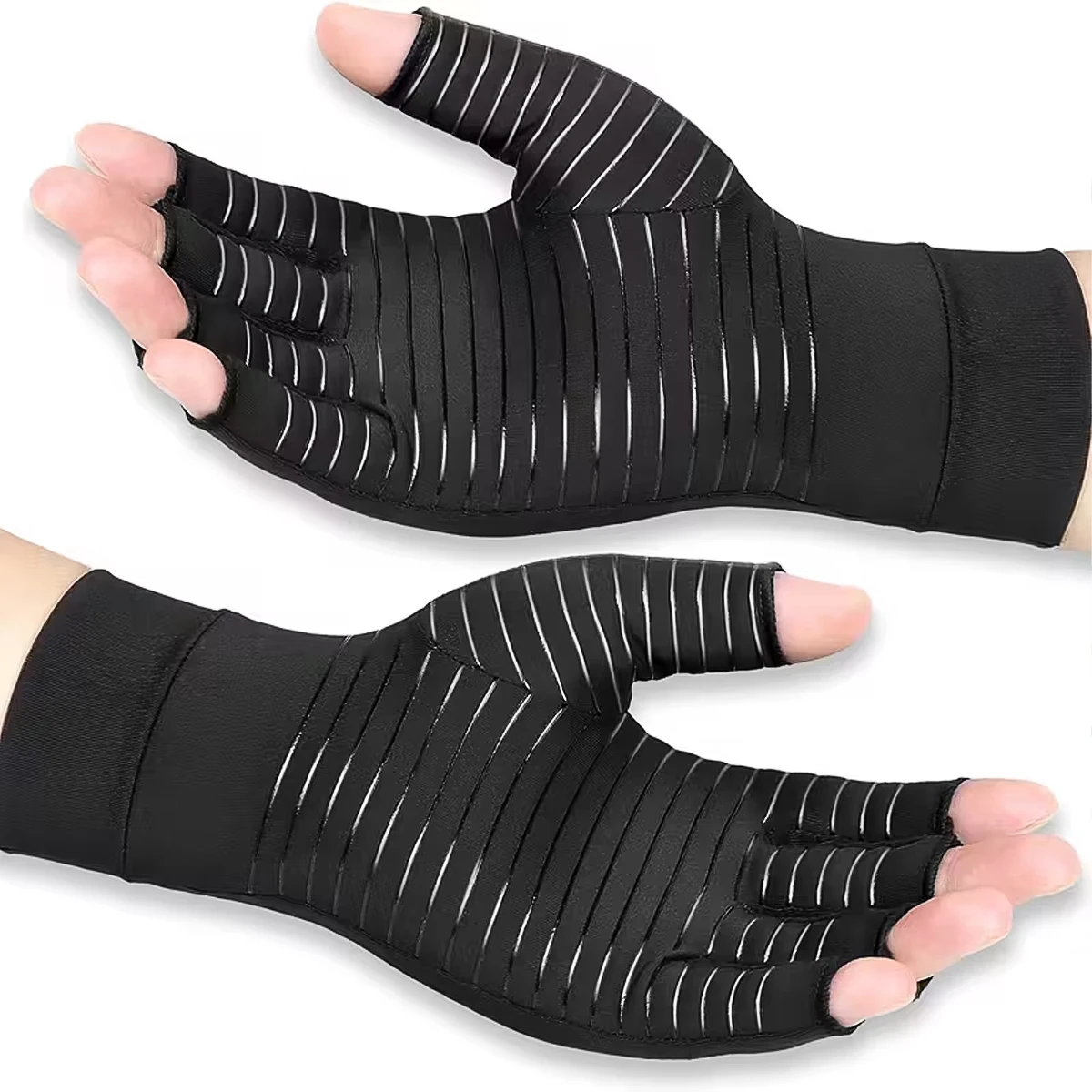 1 Paar Kupfer-Kompressionshandschuhe für Arthritis, fingerlos, für Karpaltunnelsyndrom, RSI, Rheuma, Sehnenentzündung, Handschmerzen, Computertypen