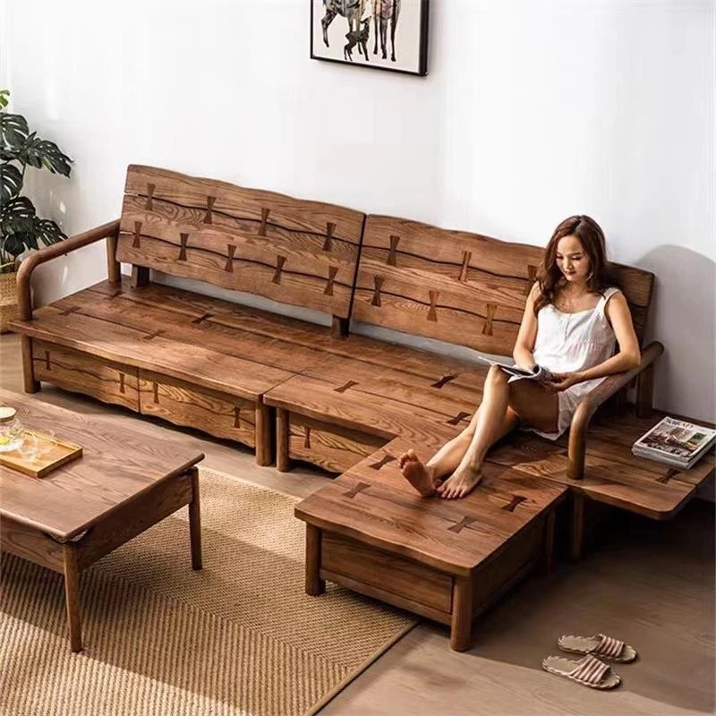 أريكة تخزين من الخشب الصلب للشتاء والصيف ذات الاستخدام المزدوج، أريكة تخزين من خشب الرماد مع أدراج، أريكة لسان على شكل فراشة حديثة بسيطة تتسع لأربعة أشخاص