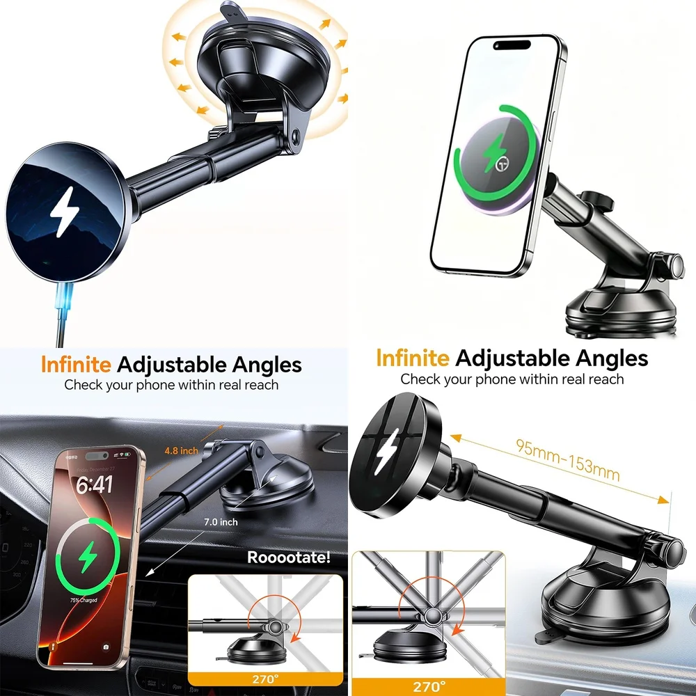 Hot Consumer Electronics Trend 2026 Magnetic Wireless Car Charger Adapters Windshield Car Phone Holder Electronic Accessories
