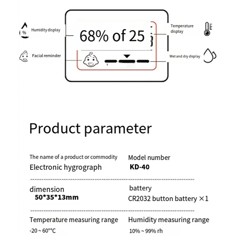 Mini LCD Digital Hygrometer Indoor Electronic Temperature Hygrometer Sensor Meter Electronic Household Thermometer Durable White