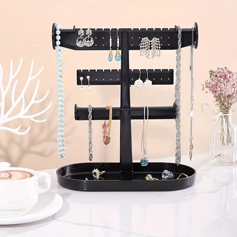 

1pc Creative Jewelry Rack With Tray Base, Desktop Jewelry Display Holder, Plastic Jewelry Organizer Stand, For Earrings Rings