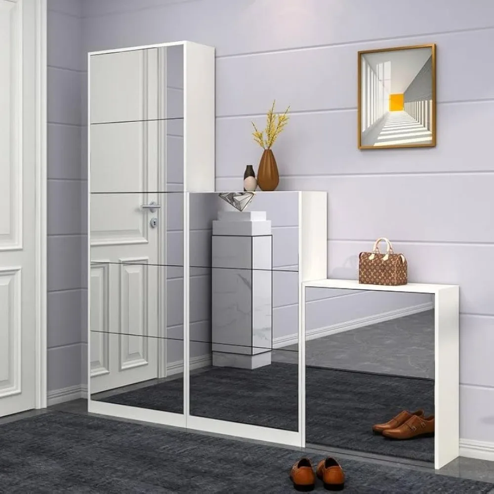 

Standing Full Length Mirror Shoe Cabinet,5 Tier Closet Shoes Organizers for Living Room, Shoe Rack