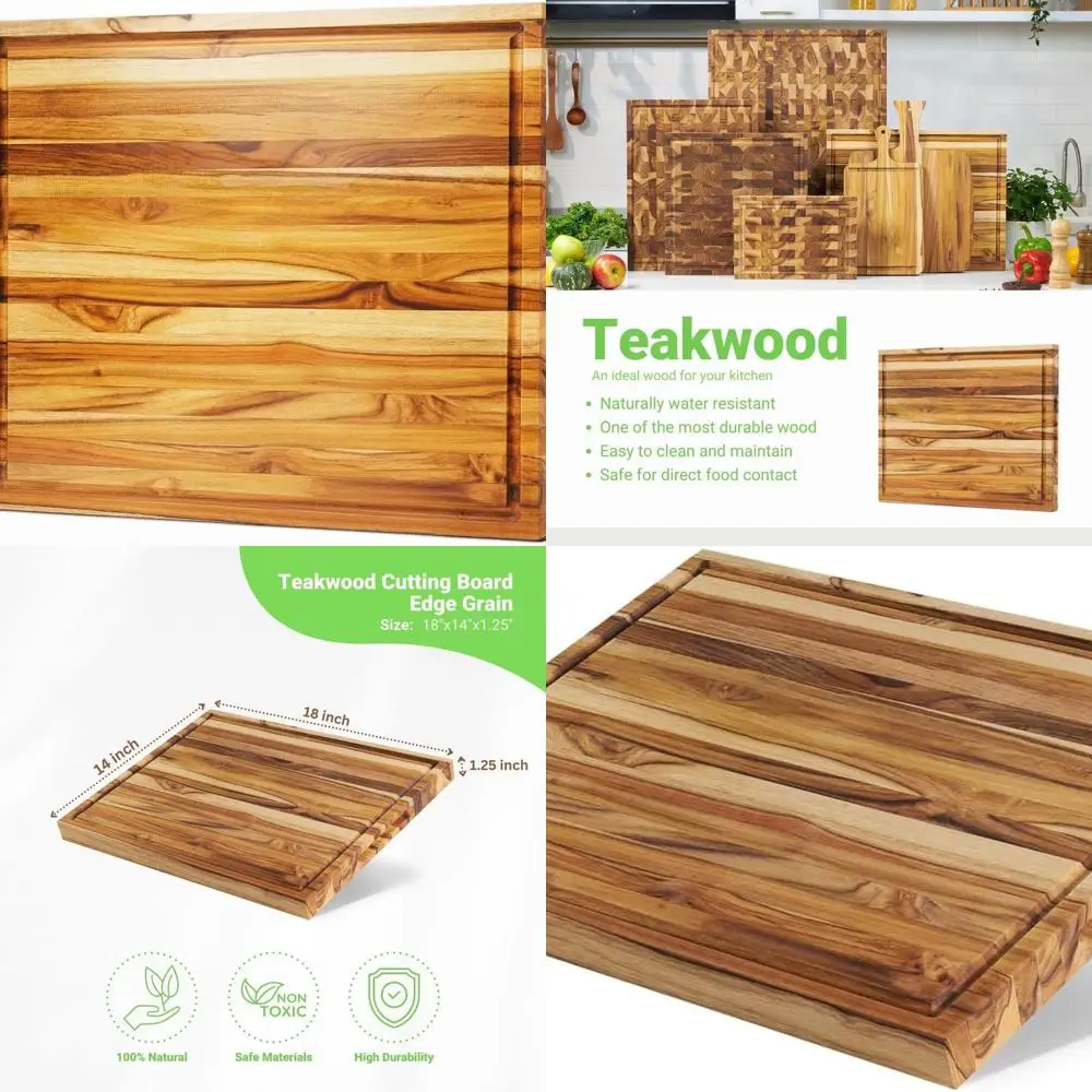 

18x14 Inch Teak Edge Grain Chopping Board - 1.25 Thick, Reversible, Non-Scratch, with Juice Groove for Kitchen Use