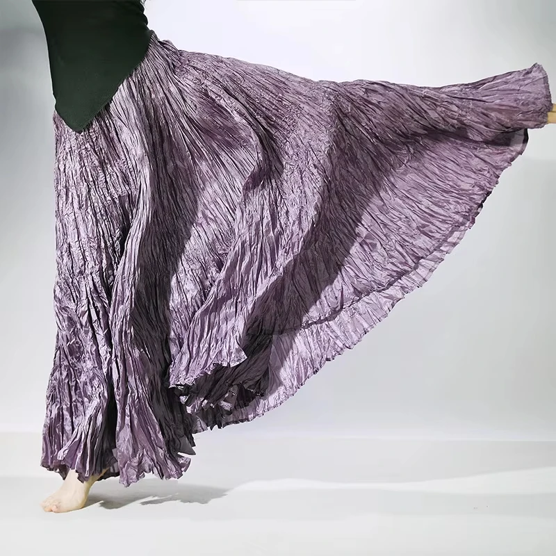 Good Quality Women Spring Long Skirts Wide Hem Pleated Design High Waist A-Line Dance Maxi Skirts Faldas Femme Streetwear