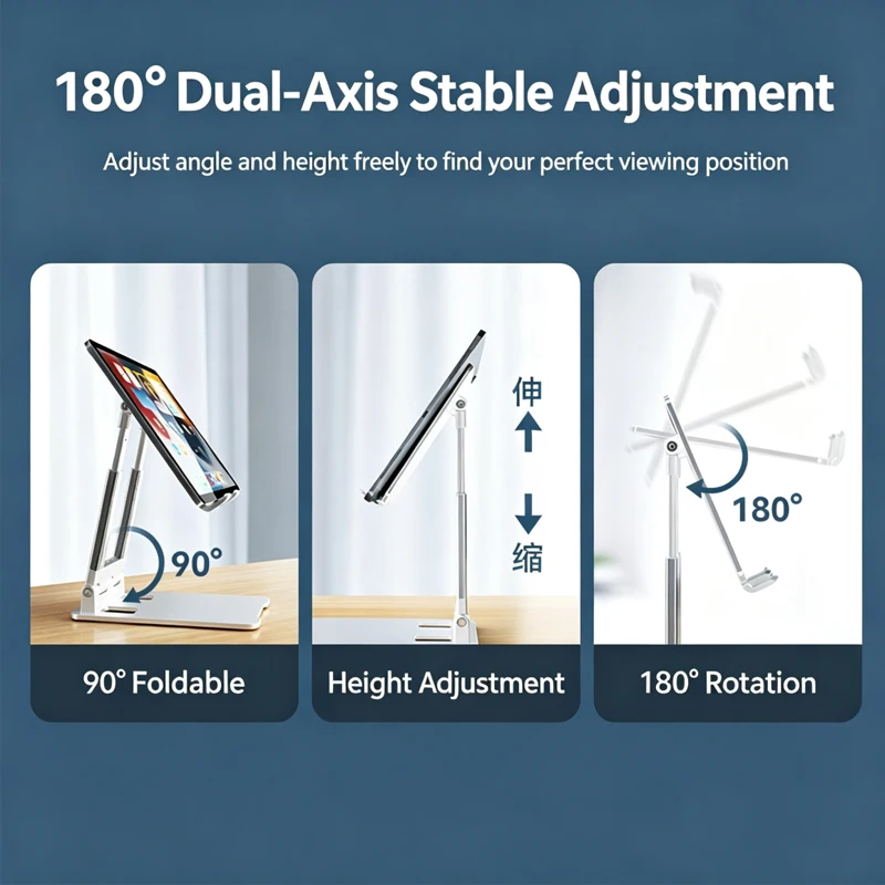 Tablet Stand Adjustable 180° Rotation Desktop Phone Holder Height Adjustable Metal Bracket for IPad Tablet Phone Learning Office