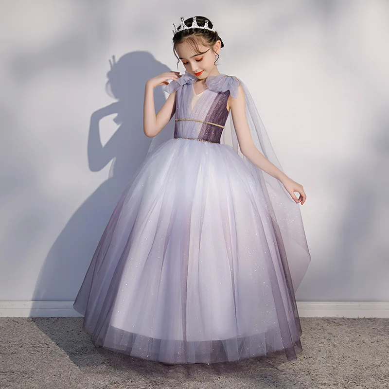 

Детское официальное сценическое шоу в лесном стиле с градиентом, свадебное платье принцессы с цветочным узором для девочек, вечернее платье Littl