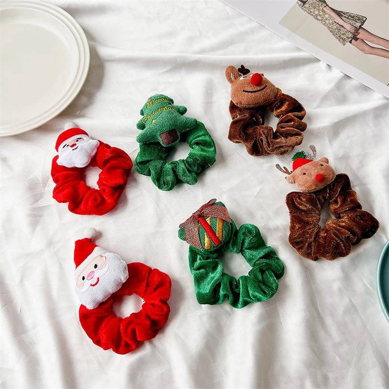 

Cute Cartoon Christmas Tree Santa Claus Elk Plush Large Intestine Scrunchies Hair Rope Elastic Hair Bands Fashion Hair Accessory