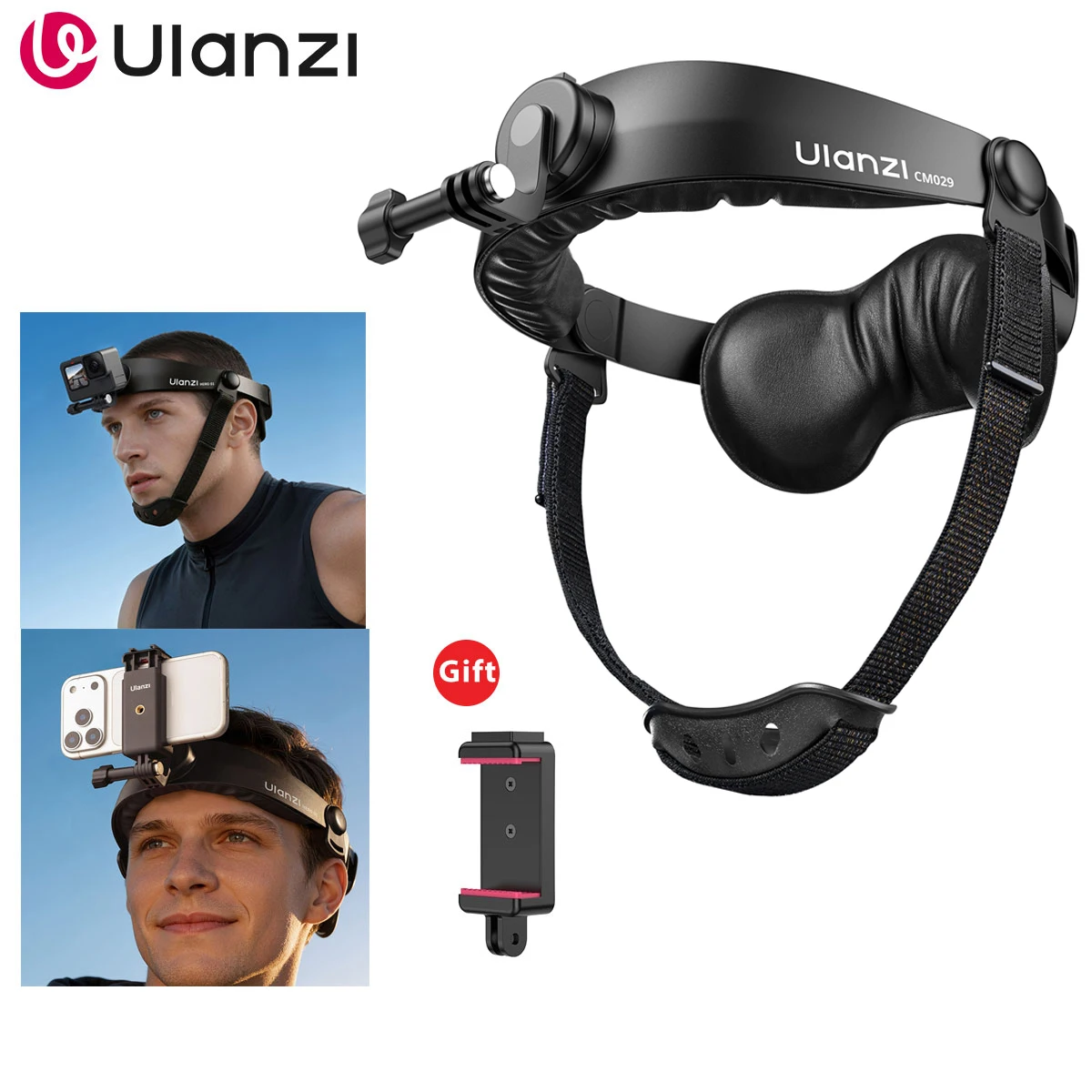 Suporte de cabeça Ulanzi CM029 com alça para celular, compatível com GoPro Hero 13 12 11 10 9, AKASO, SJCAM, câmeras de ação DJI e iPhone.