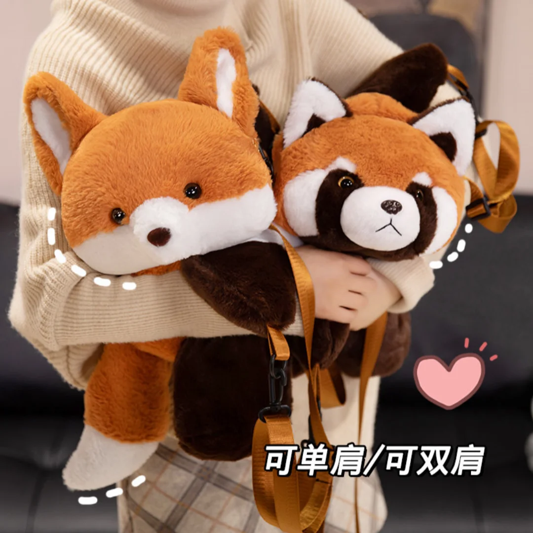50cm adorável dos desenhos animados anime raposa pequeno panda bonecas de pelúcia mochila bonito brinquedos animais sacos de pelúcia presentes de aniversário das crianças