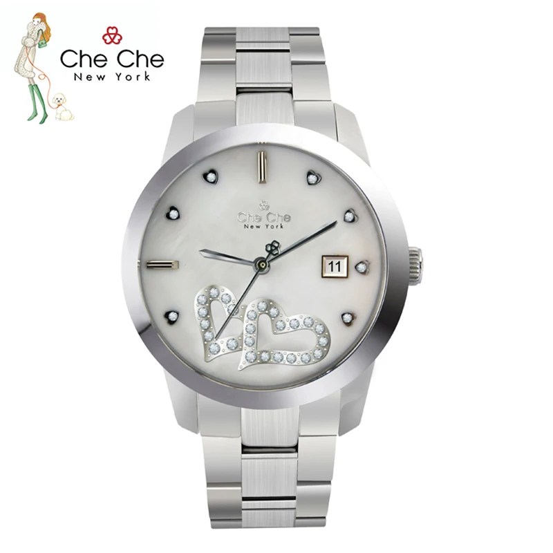 CHE CHE CC024 Watch for Women Elegant and Noble Genuine Steel Heart-shaped Star Models Classic Ladies Rhinestone Wedding