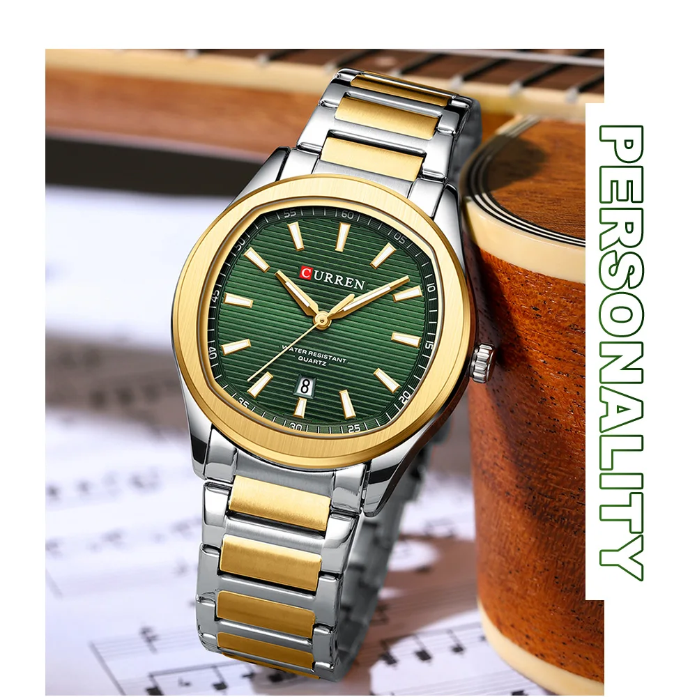 CURREN Modische Minimalistische Quarzuhr für Herren Zweifarbiges Edelstahlarmband Luxus-Armbanduhren mit Leuchtzeigern – Detail 10