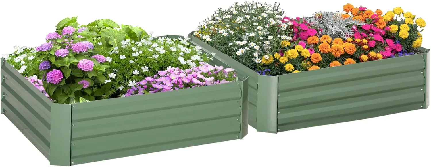 

2 Piece Galvanized Raised Garden Bed, 3.3' x 3.3' x 1' Metal Planter Box, for Growing Vegetables, Flowers, Herbs, Succulents