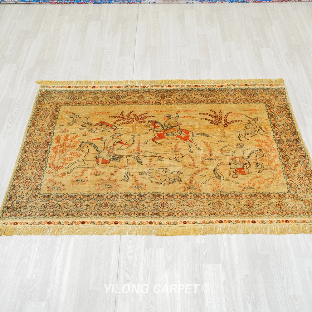 122x183cm Handknotted Silk Carpet Hunting Animal Home Decor Exquisite Antique Rug (LZL159AB)