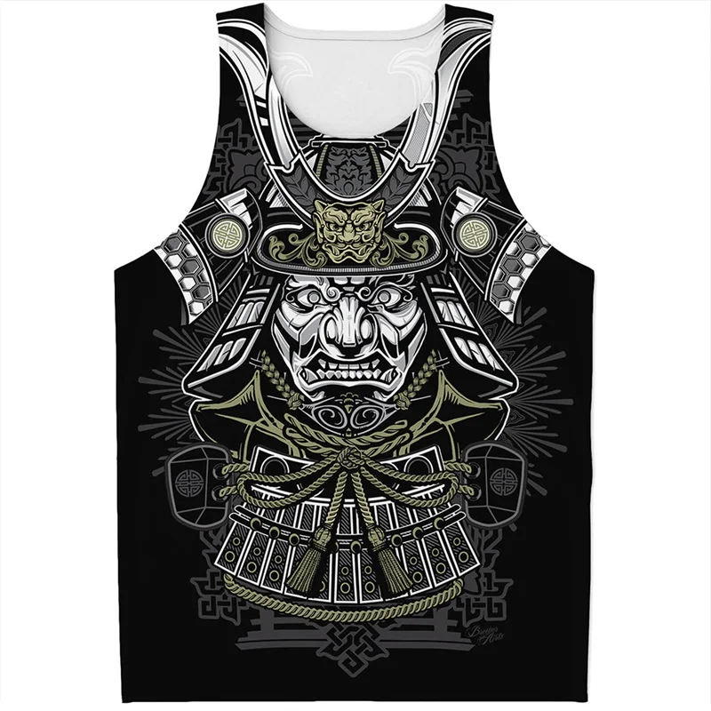 Japanese Samurai 3D Printed Tank Top For Men Personality Retro Mask Graphic T-shirt Tops Street Sleeveless Tees Male Vest