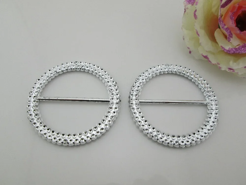 10pcs Round Acrylic Buckle For Wedding Invitation Card Chair Sash Ribbon Slider 43mm
