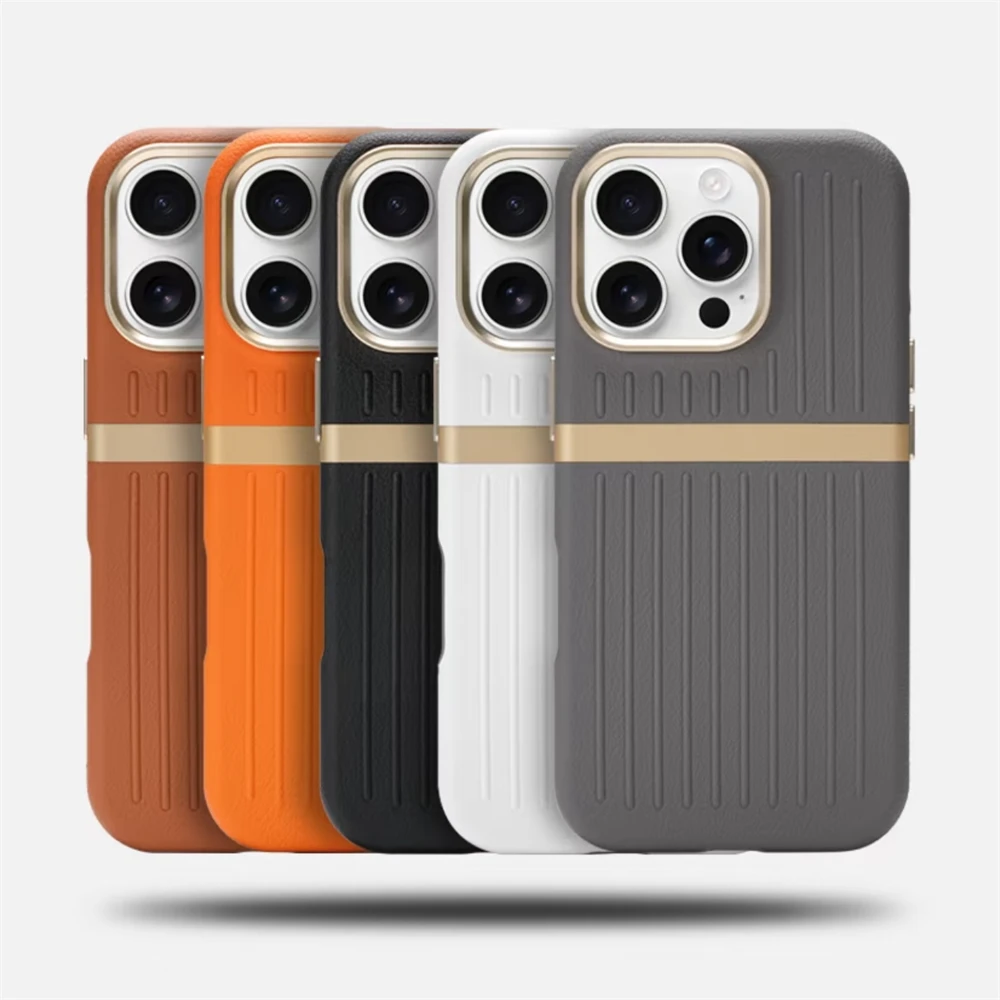 

For iPhone 17 16 15 14 13 Pro Max 3D Striped Hit Color PU Leather MagSafe Case Magnetic Wireless Charging Matte Shockproof Cover