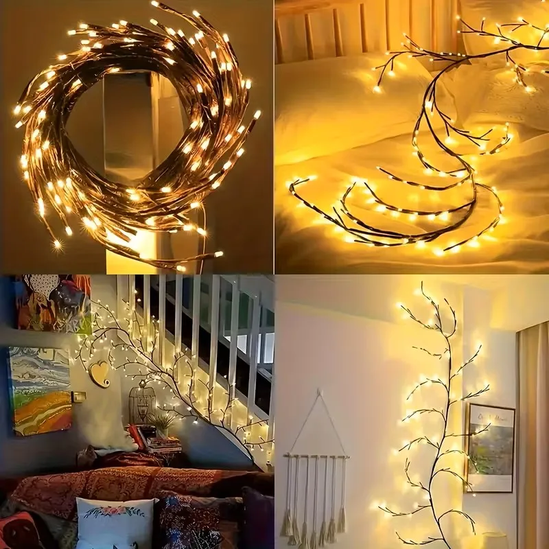 Luces mágicas de vid de sauce montadas en la pared, 8 modos, rama de luz decorativa para dormitorio, boda, Navidad.
