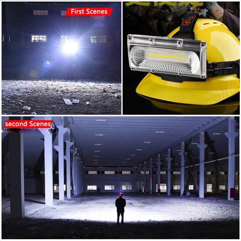 High Power COB Headlamp USB Rechargeable Headlight 500M Long Range Head Front Light Waterproof Head Flashlight with Tail Warning