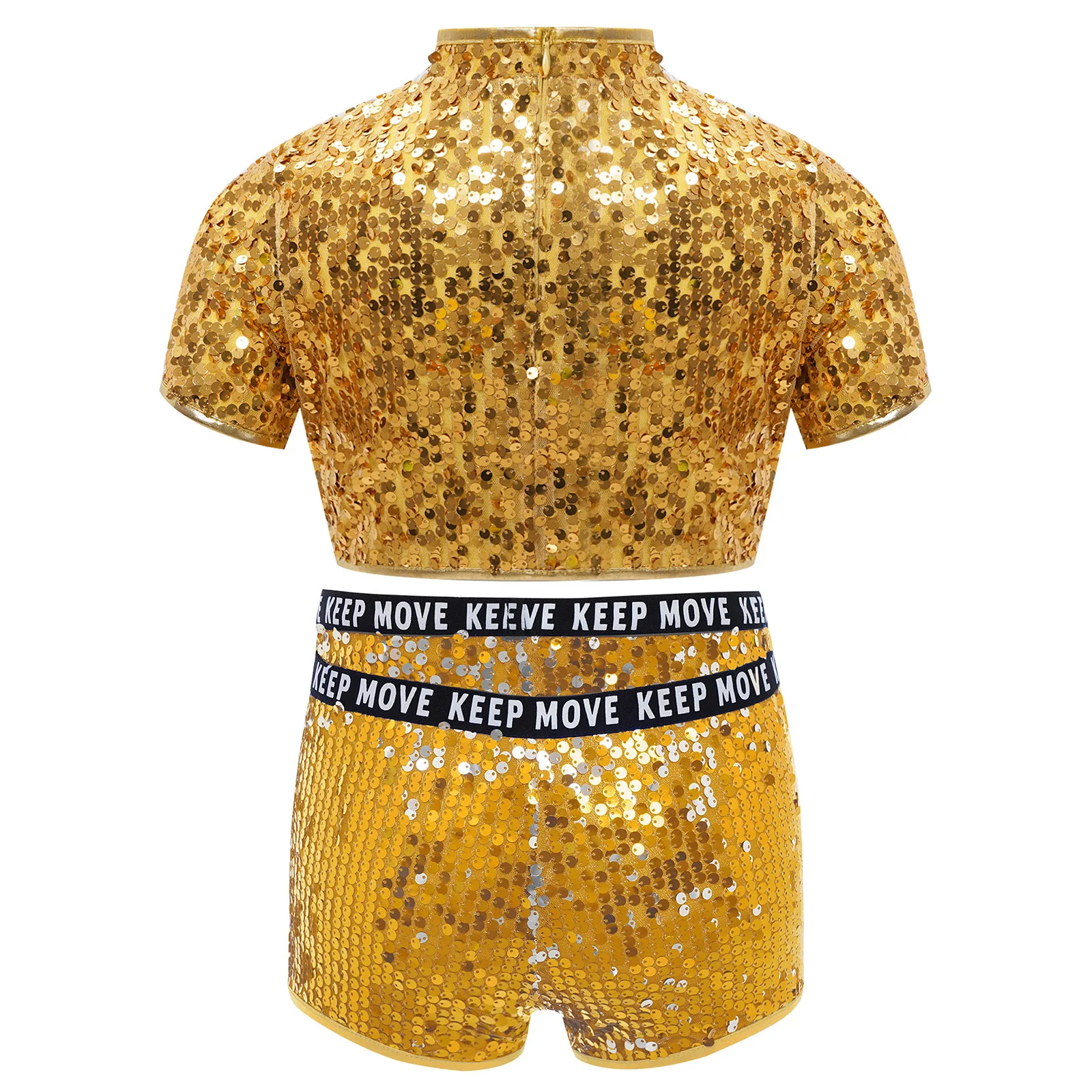 2 قطعة أطفال بنات التشجيع ملابس رقص الجاز وهمية الرقبة قصيرة الأكمام سباركلي الترتر المحاصيل الأعلى + الغنيمة السراويل الهيب هوب الشارع الشهير