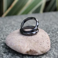 Hematite Stone Black Cutting Ceramics Ring Women Men Anxiety Balance Root Chakra absorbs Negative Energy Jewelry Lovers Rings