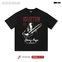 Same Style Zeppelin Airship LedZeppelin Hip-hop Rock Print Loose Casual Trend Short Sleeved T-shirt Over