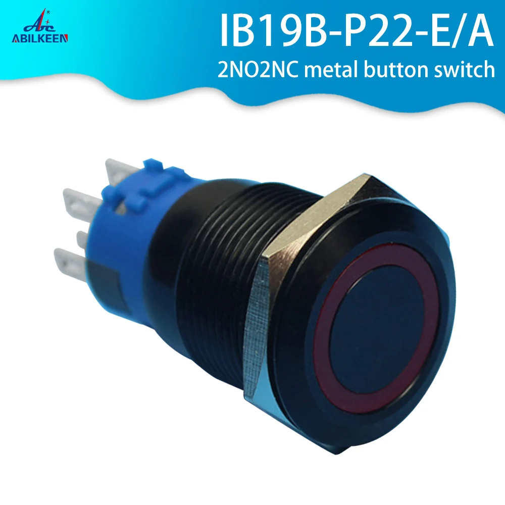 

19140Z Latching 19mm Ring Illuminated Flat Head 2NO2NC Metal Button Switch 12v Black Switch