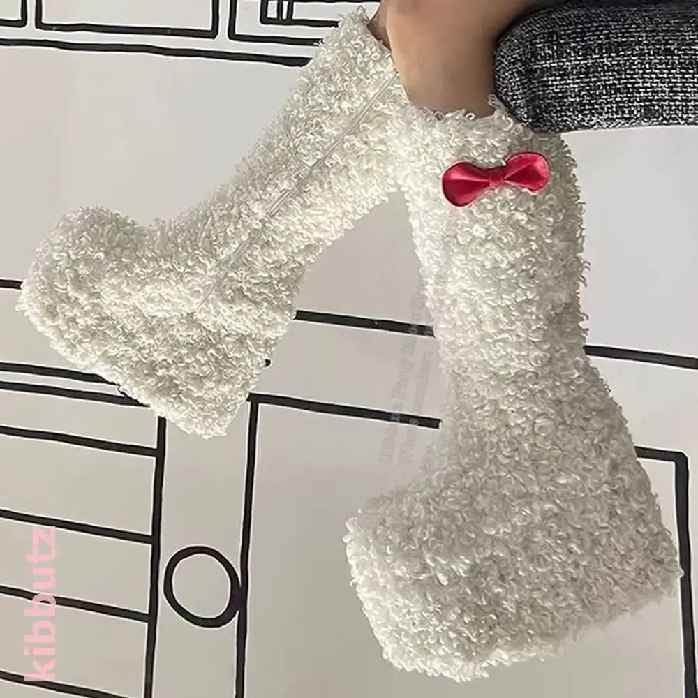 

Lamb'S Wool Boots Knee High Spice Girls Warm Snow Fur Bowknot Thick Bottom Round Toe Platform Fashion Sexy Comfortable Shoes New