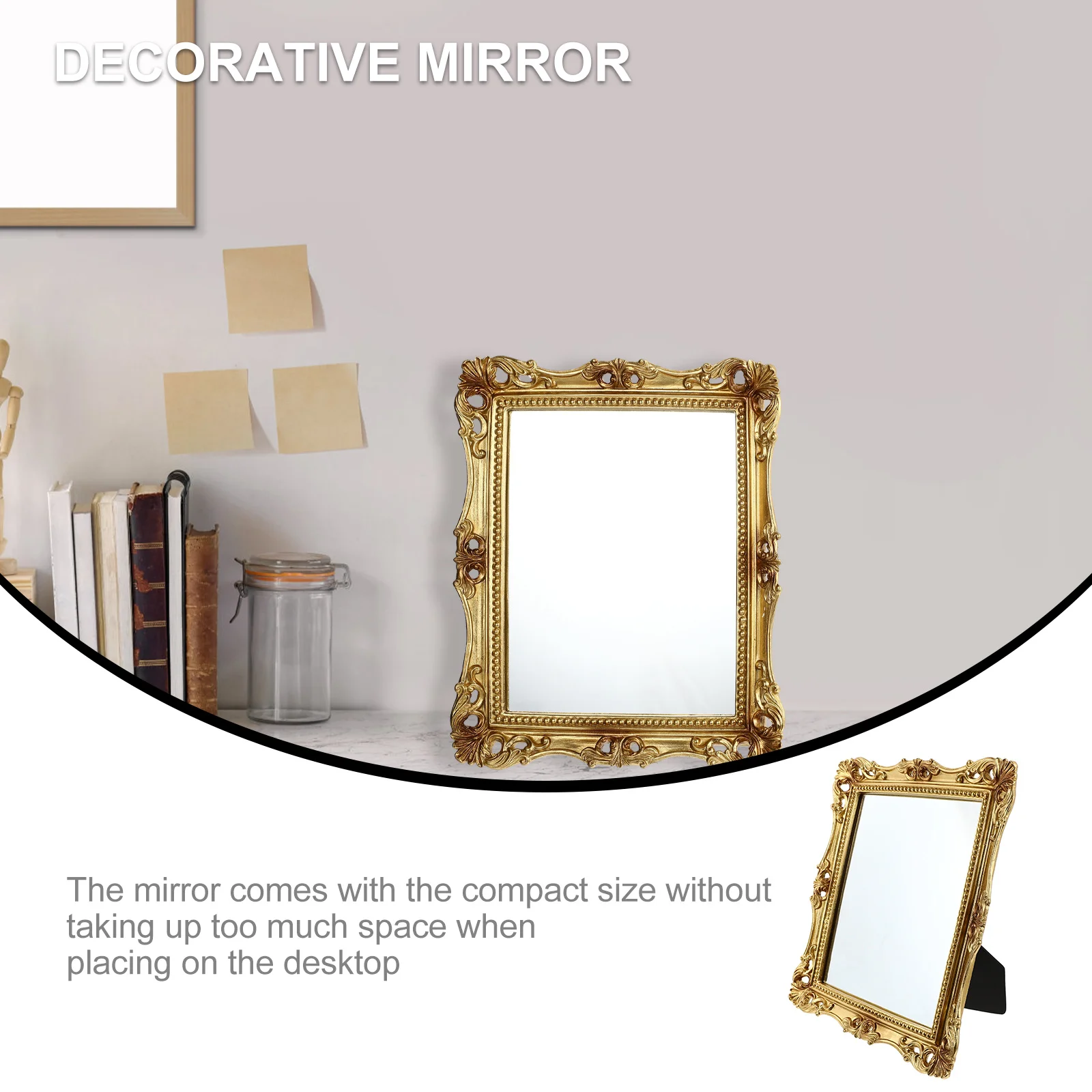 1 stks prachtige spiegel retro stijl gesneden patroon make-up spiegel decoratieve desktop ornament thuis scène