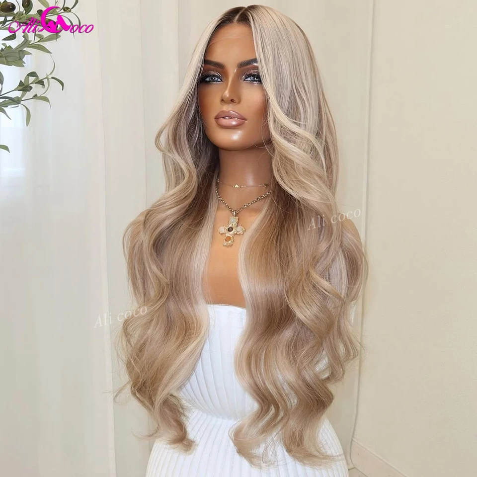

Layered Color 180 Density Transparent Body Wave Invisible Lace Front Closure Ombre Ash Blonde Pre Plucked Remy Human Hair Wigs
