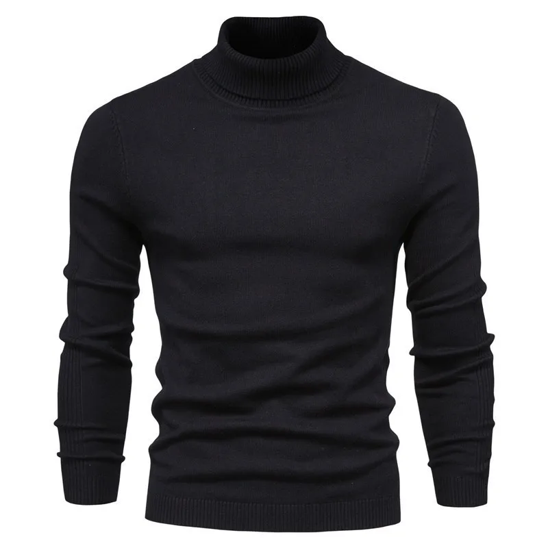 New Men's Turtleneck Solid Color Knitted Sweater Slim Autumn and Winter Casual Sweater Foreign Trade Men's Clothing Warm