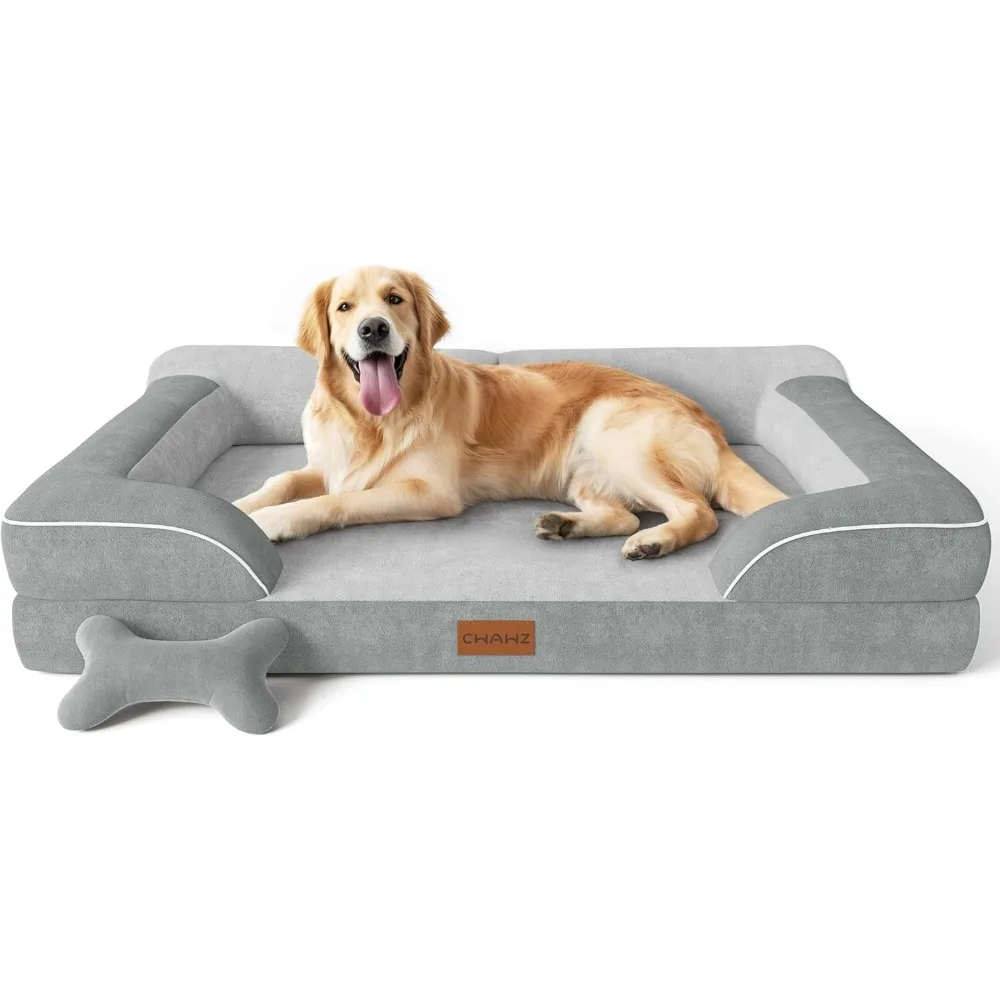 

Extra Large Orthopedic Dog Bed with Cooling Gel Memory Foam, Waterproof Washable Cover, Includes Bone Toy