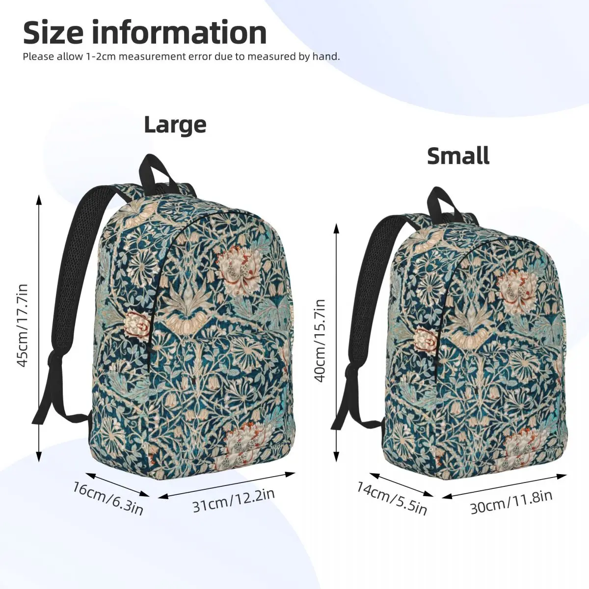 Mochila escolar William Morris para meninos e meninas, mochila de lona vitoriana, mochila para estudante, bolsa de jardim de infância pré-escolar