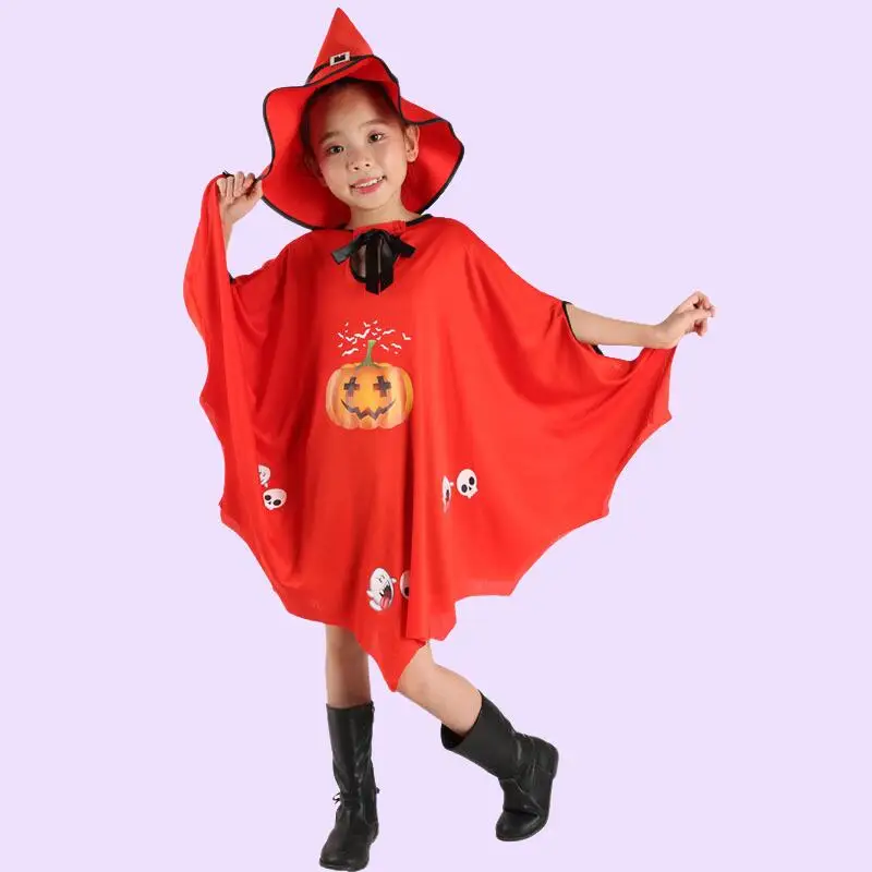 عباءة الهالوين Kawaii للأطفال الجديدة أنيمي الكرتون الساحرة لعب الأدوار أداء اليقطين زي قبعة عباءة مجموعة هدية عيد