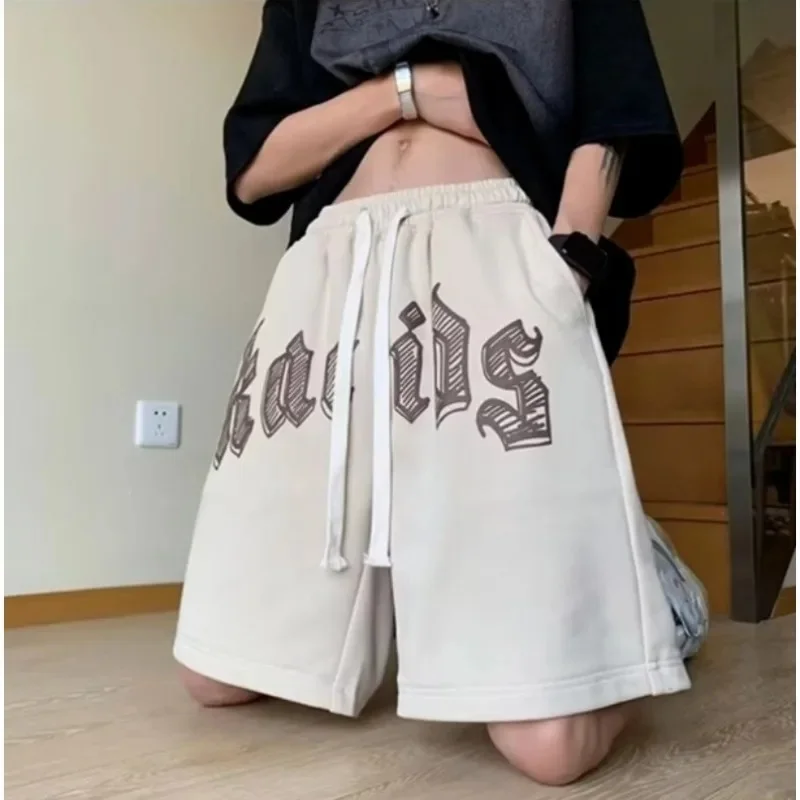 2026 Oversized Shorts Men American Vintage Deformed Letter Print Shorts Fashion High Street Loose Couple Basketball Short Pants