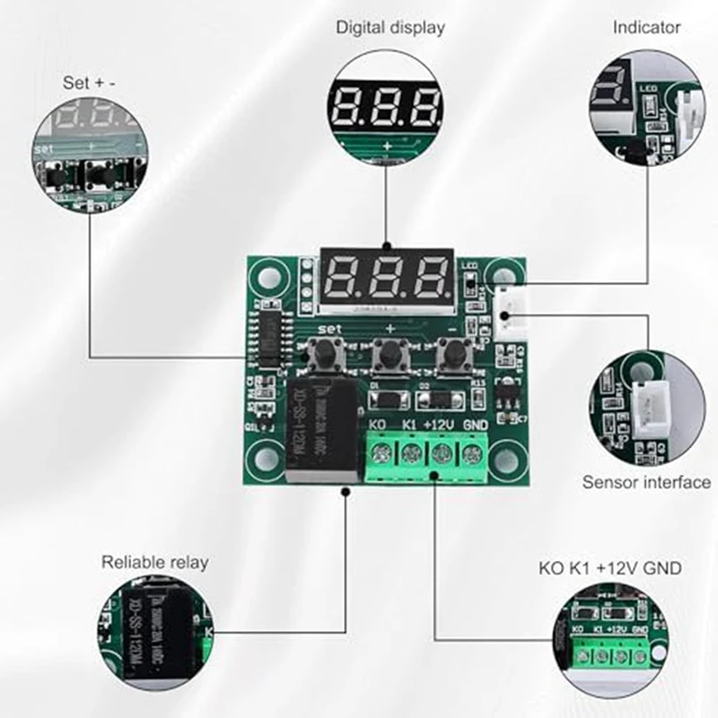 AIAI W1209 DC 12 V LED Digital Thermostat Temperature Controller,-50-110°C Temp Control Switch Module Board With Sensor Probe