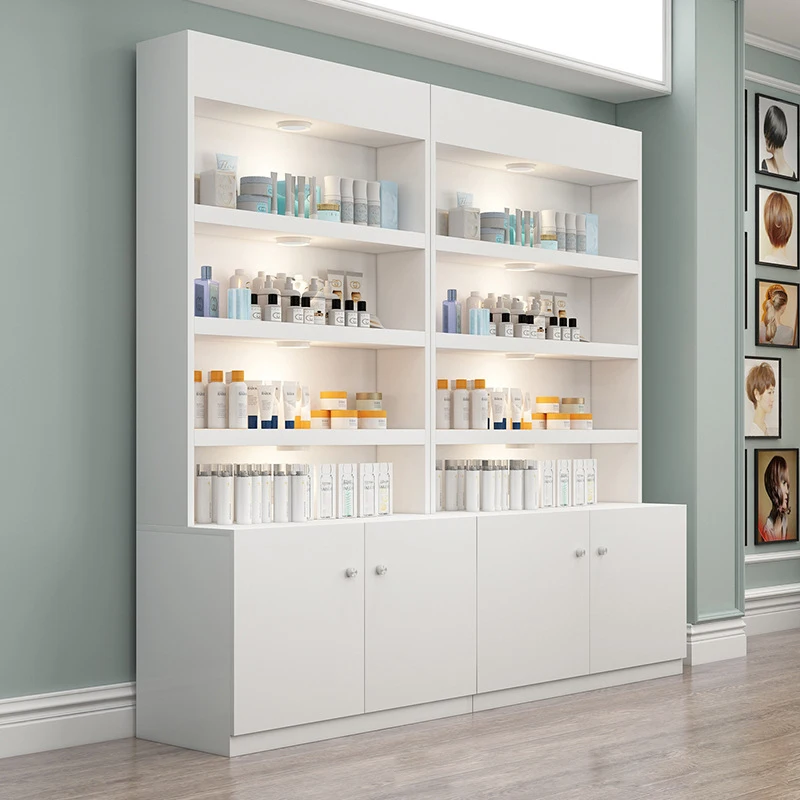 

With Light Perfume Store Shelf Custom Shop White Wood Showcases Melamine Store Wall Shelf Cosmetics Perfume Rack Display