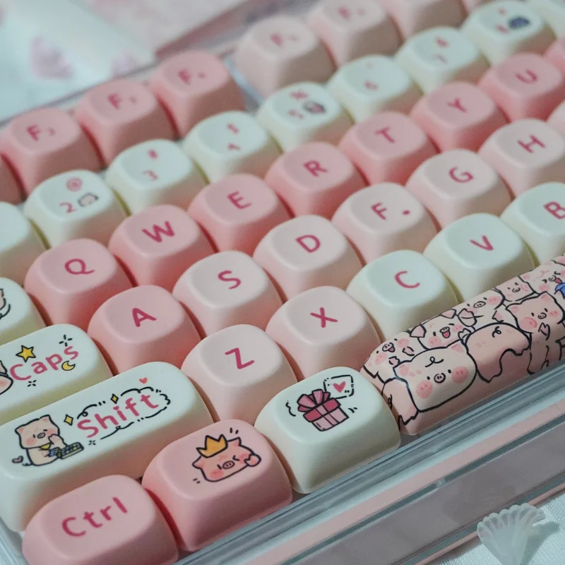 

Розовый милый поросенок, колпачок для клавиш MOA, PBT, термосублимационная круглая механическая клавиатура, колпачки для клавиш с рисунком маленькой свиньи, индивидуальный колпачок для клавиш