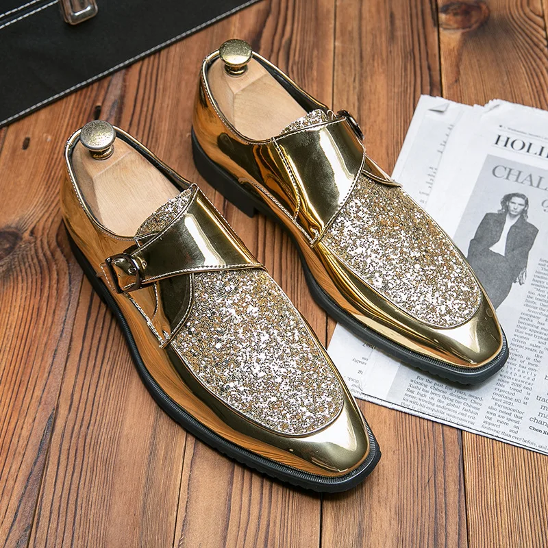 Men's Dress Shoes Luxury Shining Glitter Casual Shoe Gold Business Leather Shoes Italian Casual Leather Shoe Party Wedding Shoes