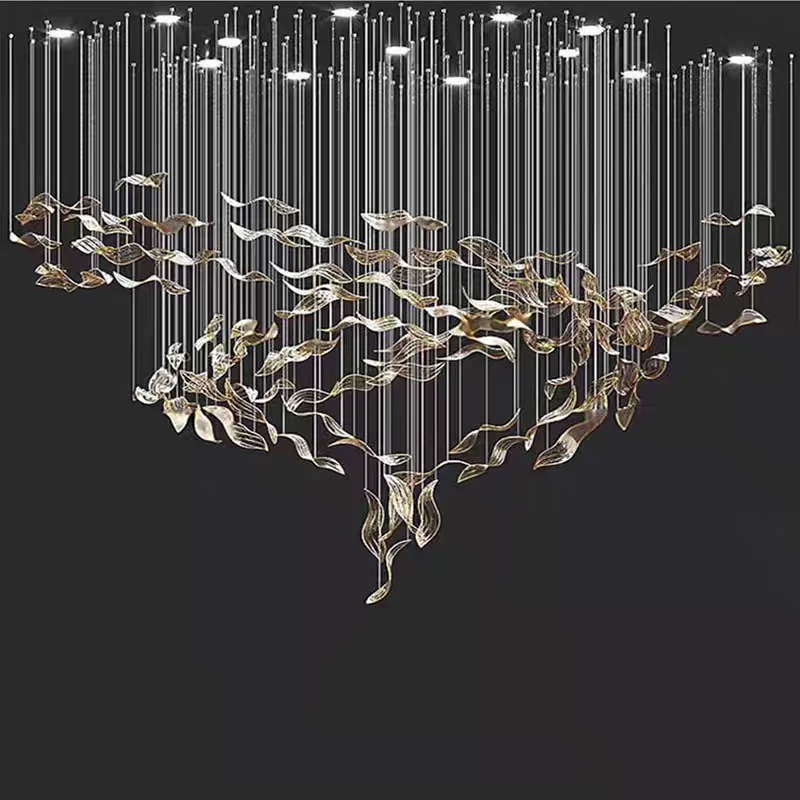 2026 Modern Hotel Lobby Leaf Pendant Light Luxury Glass LED Hanging Lamp Customized Ceiling Light Villa High-end Chandelier