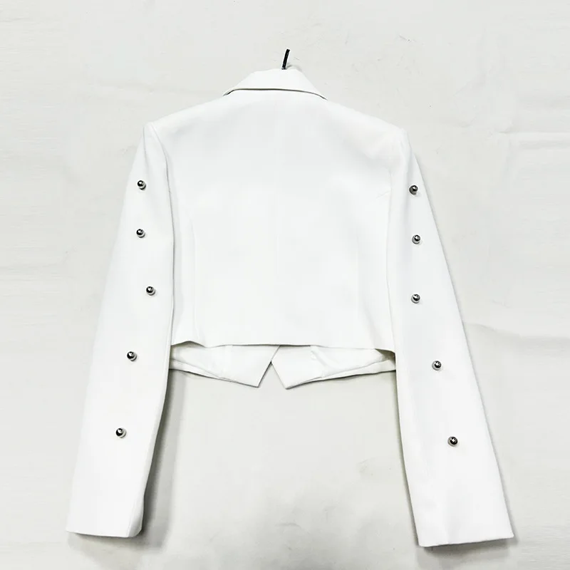 2024 New Fall Fashion Handmade Nail Beaded Long Sleeve Slim Short White Short Coat Jacket Suit Festival Outfit Women