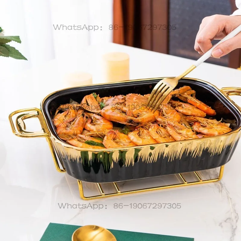 Clubhouse hotel candle heating tableware, household alcohol stove, rectangular ceramic steamed fish plate