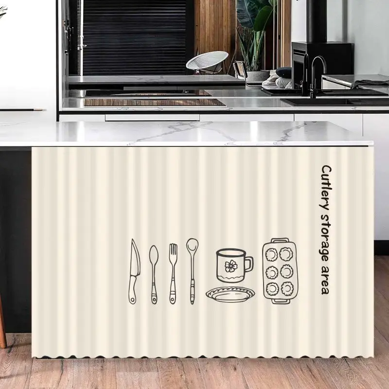 VIKAMA My Kitchen Rules Quote Long Cabinet Cover Curtain Hook-and-Loop No-Drill Letter Print Cupboard Cover Home Decor