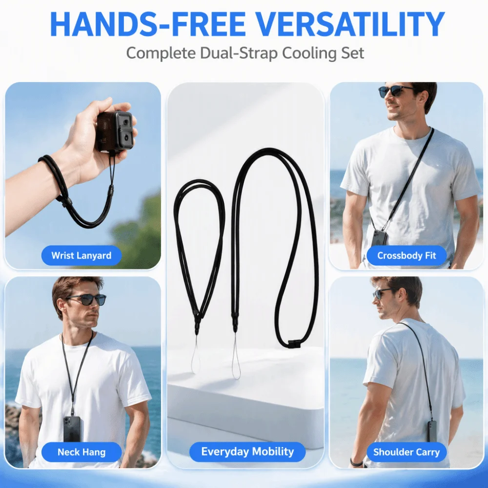 2PCS Adjustable Length Crossbody Strap Nylon Black Portable Fan Accessories Compatible for Shark ChillPill