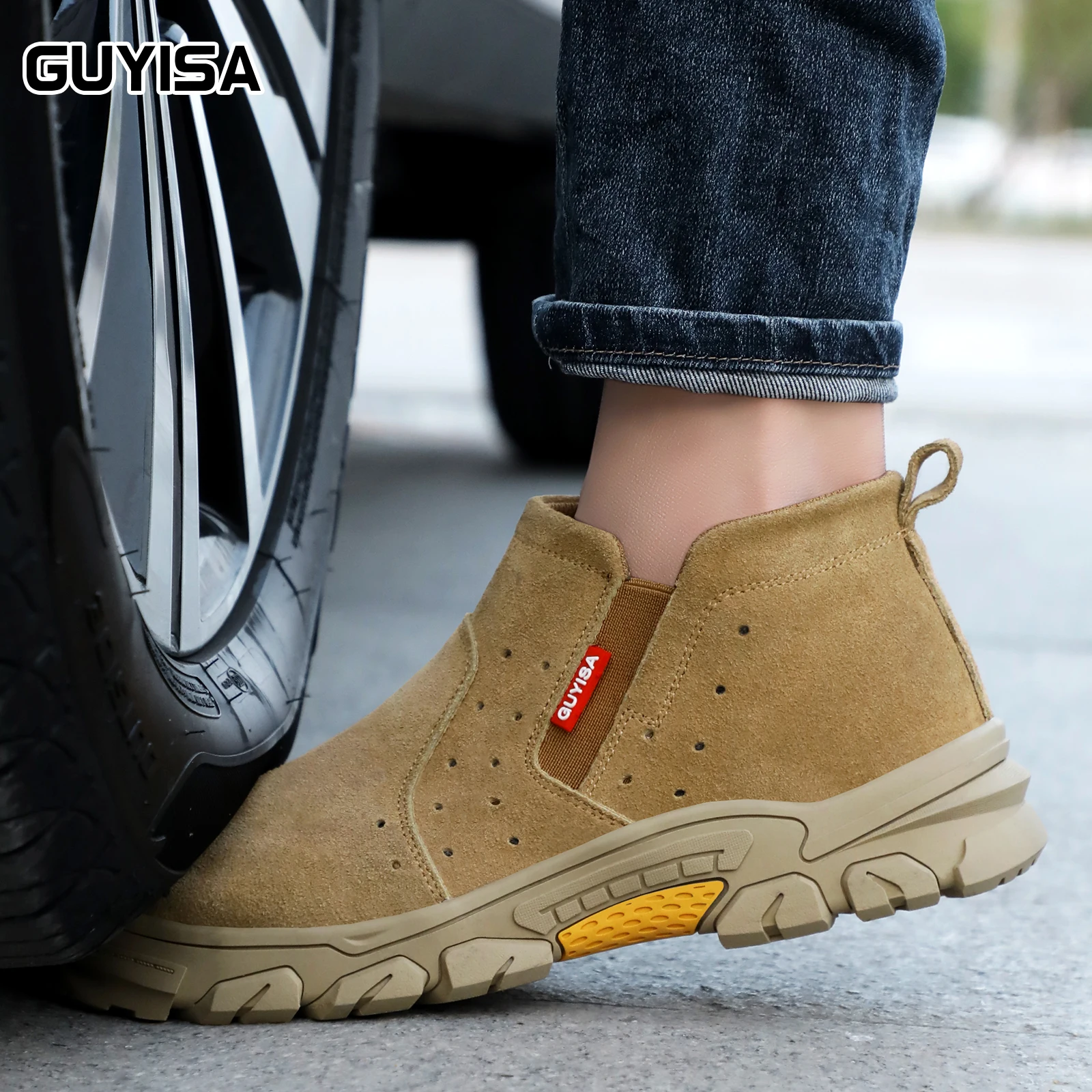 Work shoes for men, anti-shatter and anti-stab rubber sole, all-weather model, heat-resistant