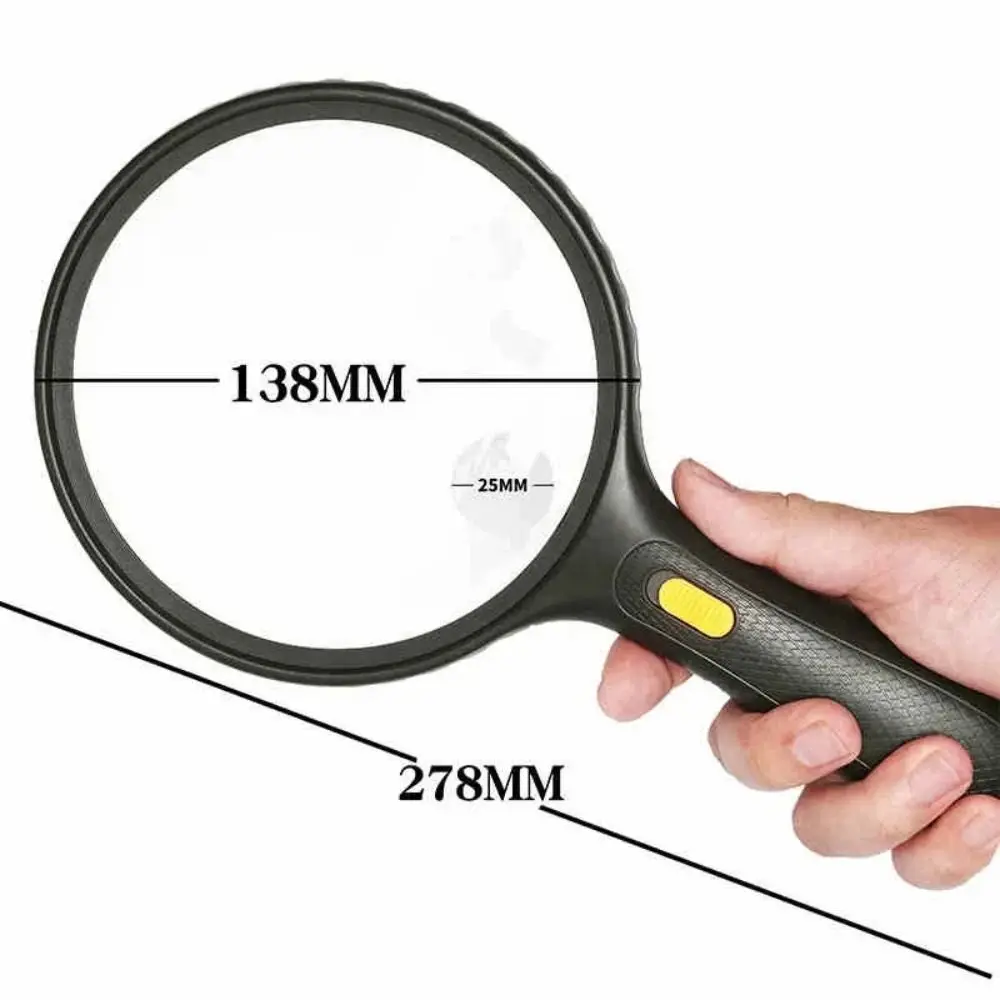 Handheld 138mm Magnifying Glass Reading Durable Backlit Magnifier Black High Definition 1.8X/5X Magnifying Glass Gifts